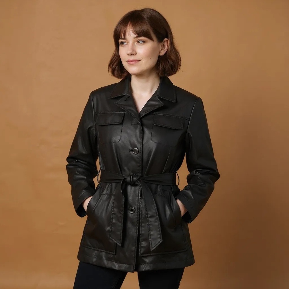 Cream Soda Shiny Black Polyvinyl Short Trench Coat Size S